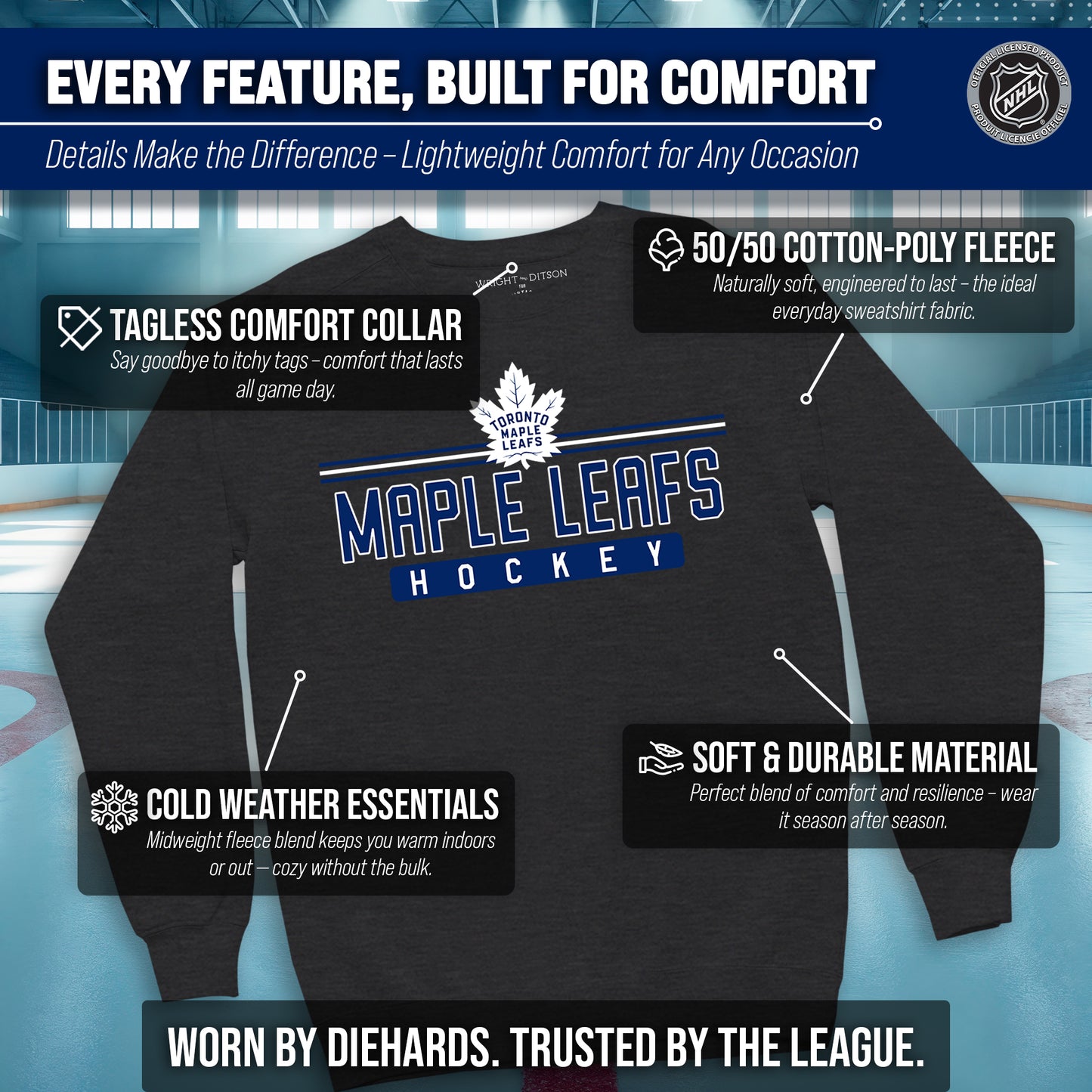 Toronto Maple Leafs NHL Charcoal True Fan Crewneck Sweatshirt - Charcoal