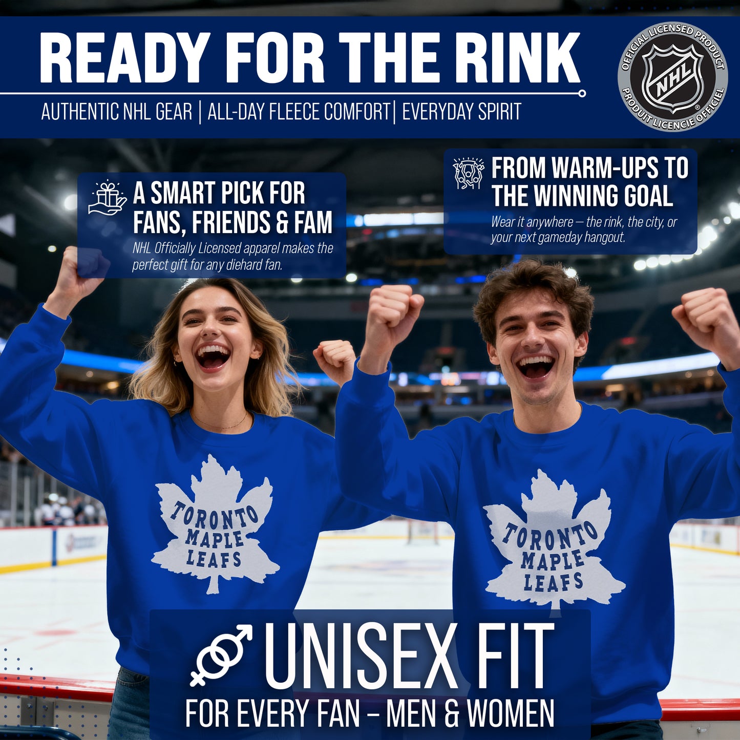 Toronto Maple Leafs Adult NHL Retro Logo Hockey Fleece Crewneck Sweatshirt - Royal Heather