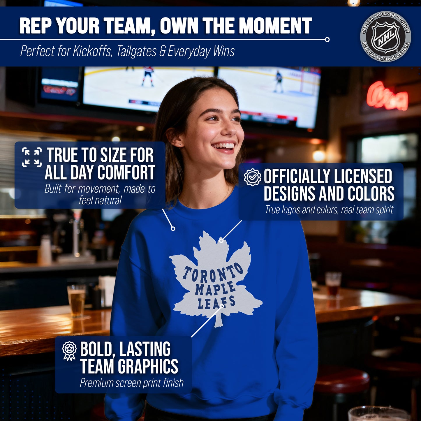 Toronto Maple Leafs Adult NHL Retro Logo Hockey Fleece Crewneck Sweatshirt - Royal Heather