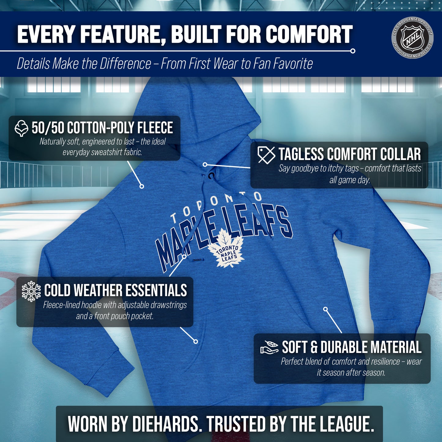 Toronto Maple Leafs NHL Adult Unisex Powerplay Hooded Sweatshirt - Royal