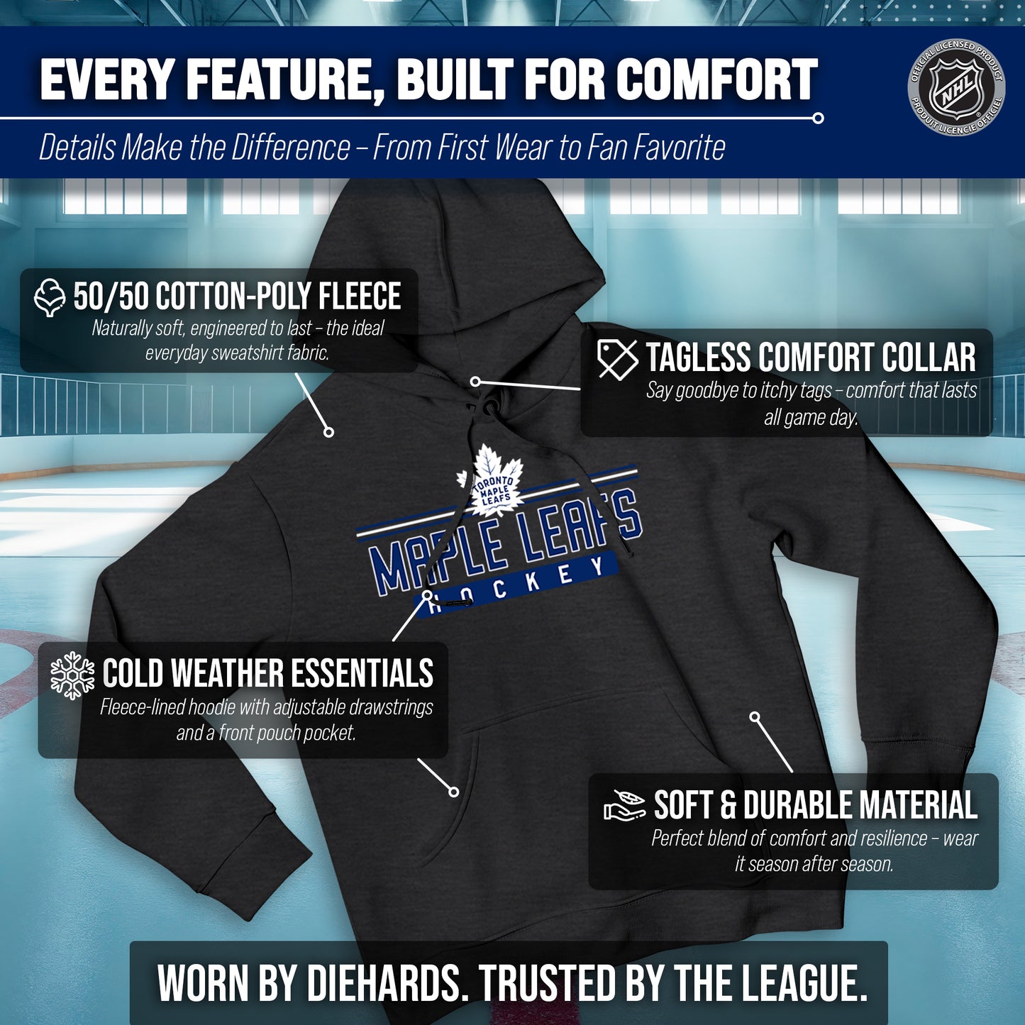 Toronto Maple Leafs NHL Adult Heather Charcoal True Fan Hooded Sweatshirt Unisex - Charcoal