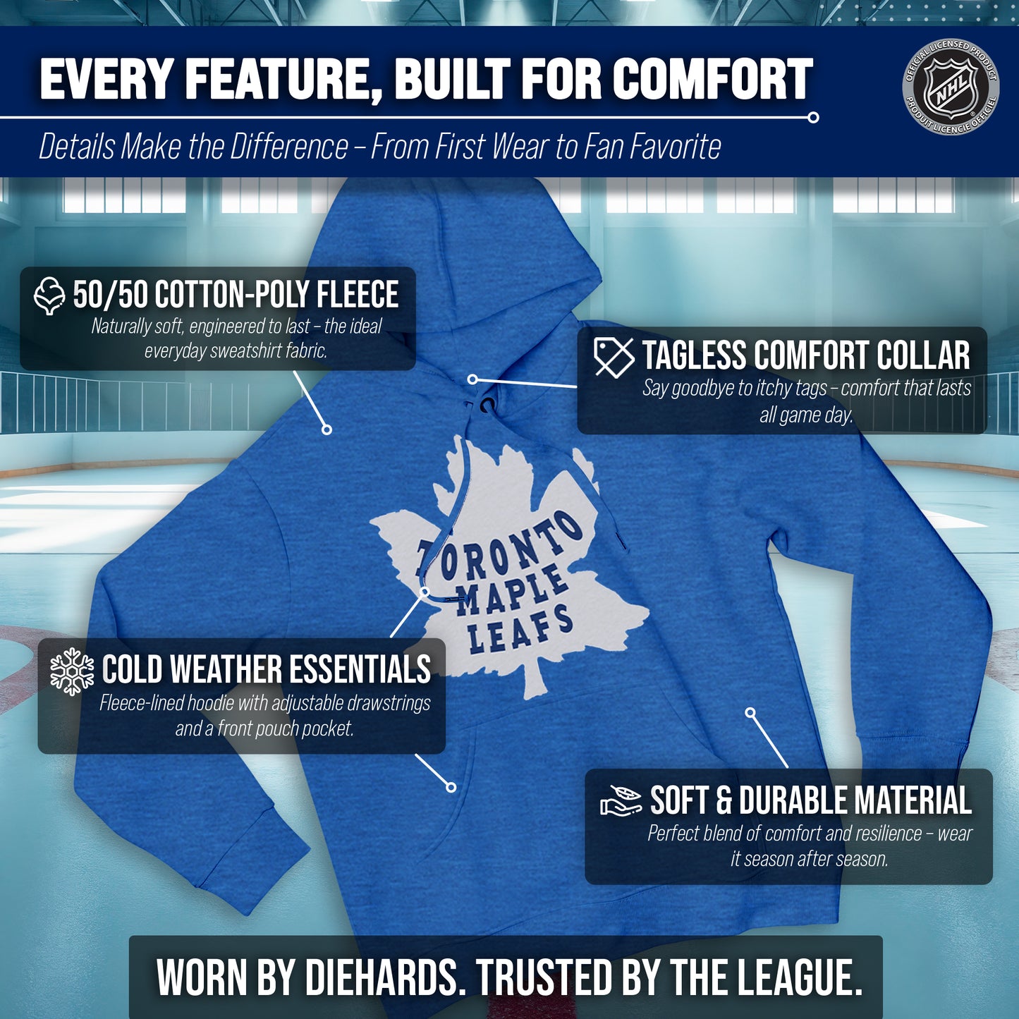 Toronto Maple Leafs Adult NHL Retro Logo Hockey Fleece Hooded Sweatshirt - Royal Heather