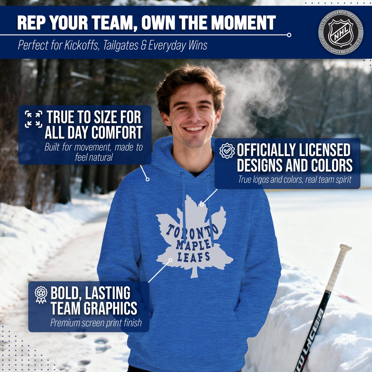 Toronto Maple Leafs Adult NHL Retro Logo Hockey Fleece Hooded Sweatshirt - Royal Heather