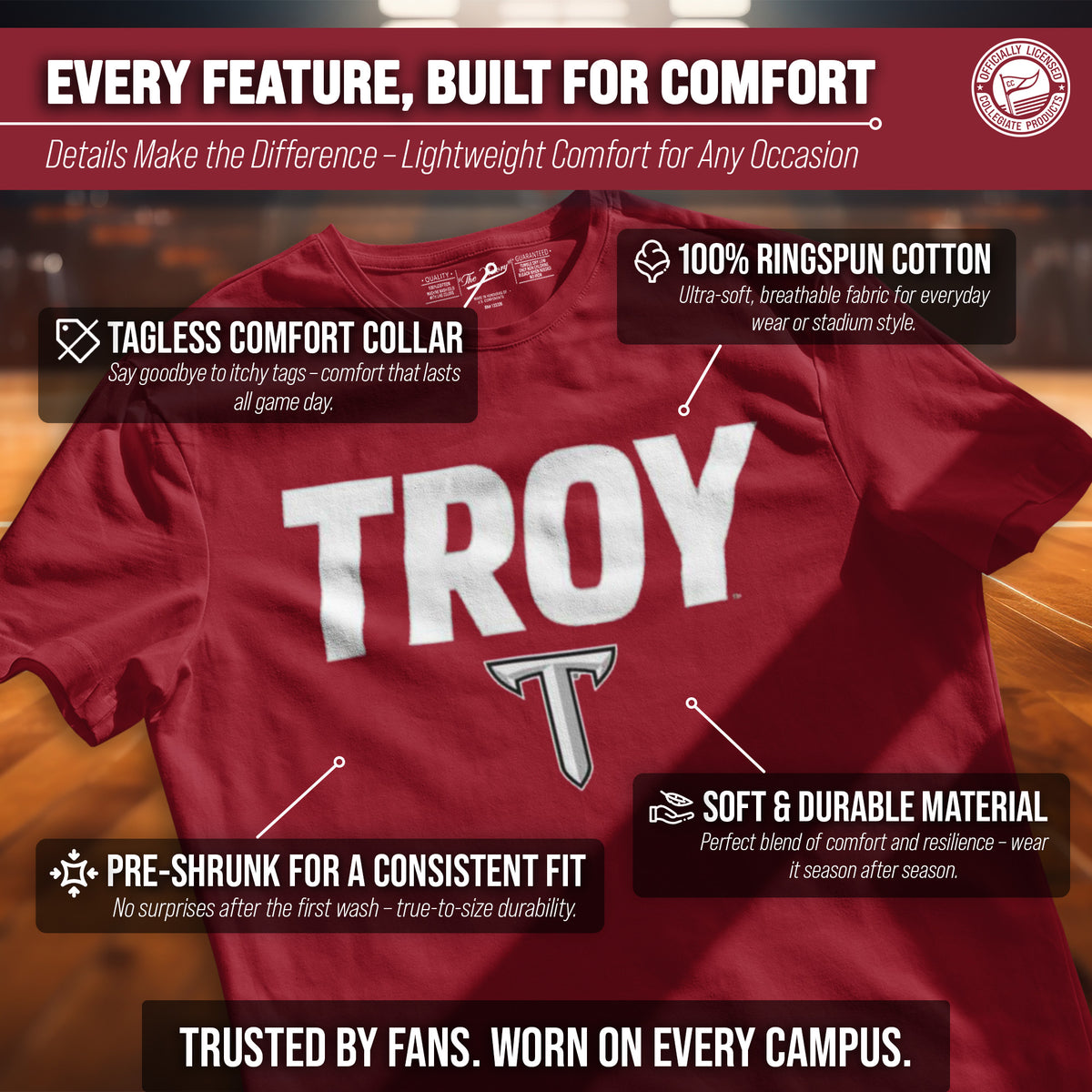 Troy Trojans Gameday Cotton T-Shirt for Men and Women