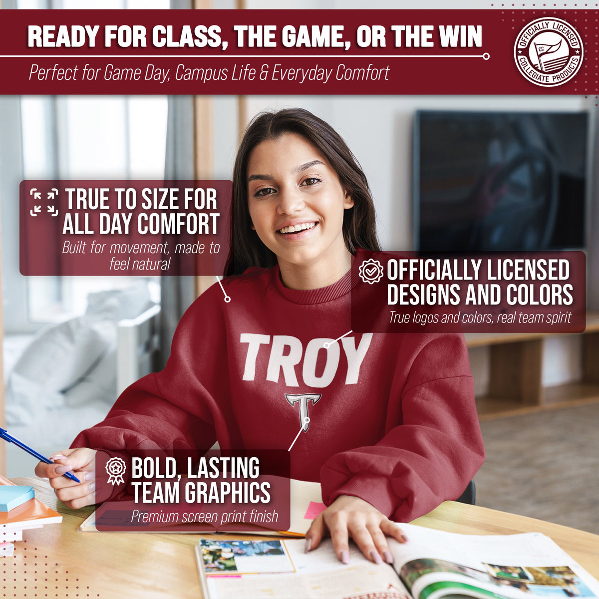 Troy Trojans Adult Arch & Logo Soft Style Gameday Crewneck Sweatshirt - Cardinal