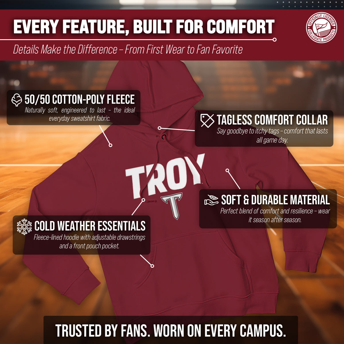 TROY Arch & Logo Gameday Hoodie - Cardinal
