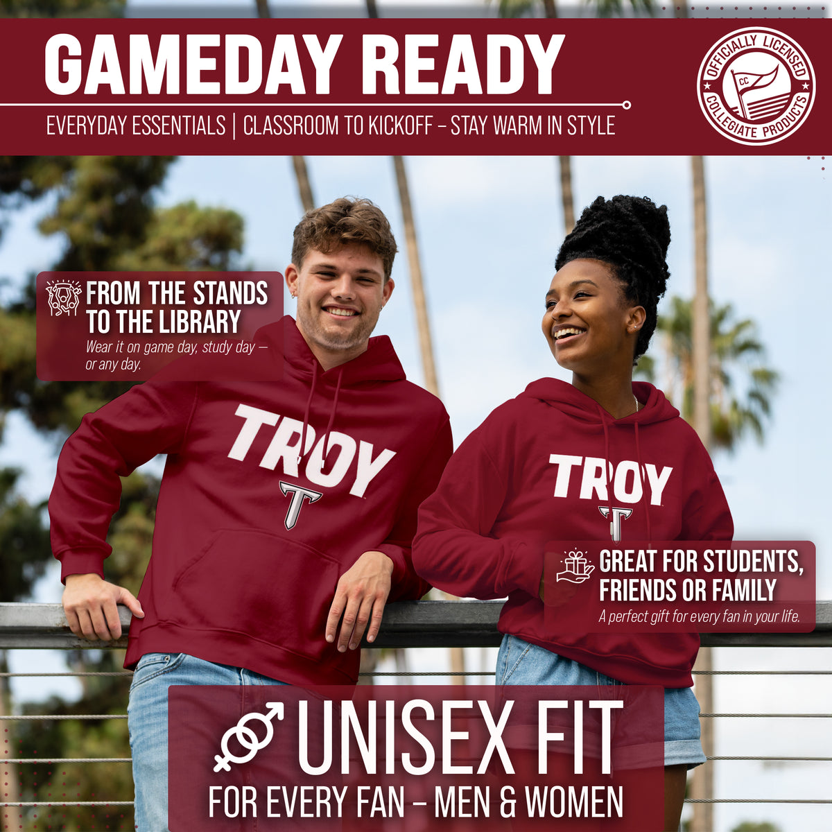 TROY Arch & Logo Gameday Hoodie - Cardinal