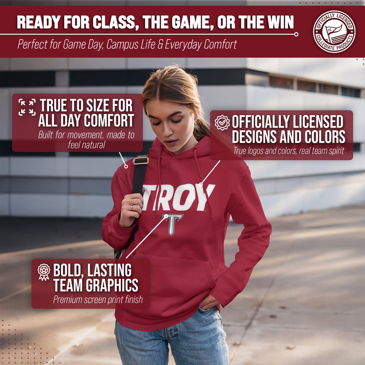 TROY Arch & Logo Gameday Hoodie - Cardinal