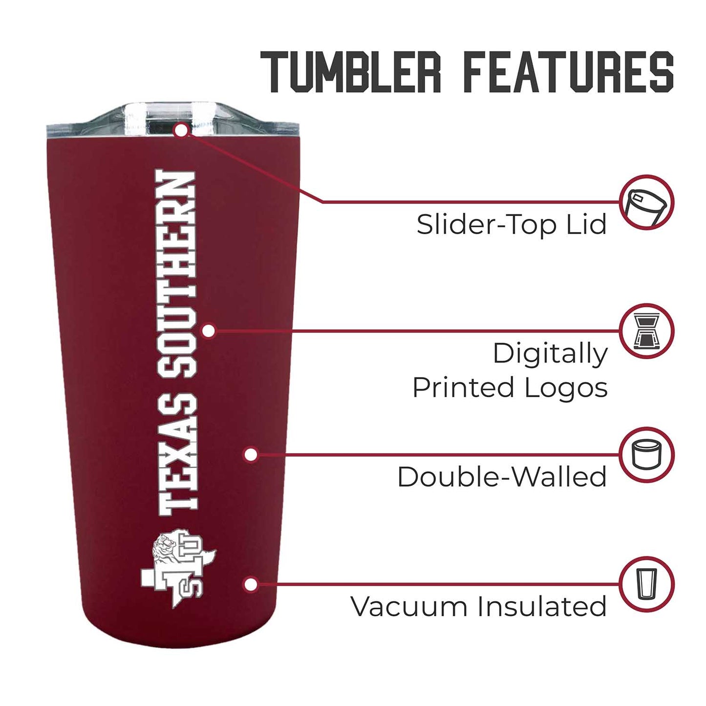 Texas Southern University Campus Colors  NCAA Tumbler - Maroon