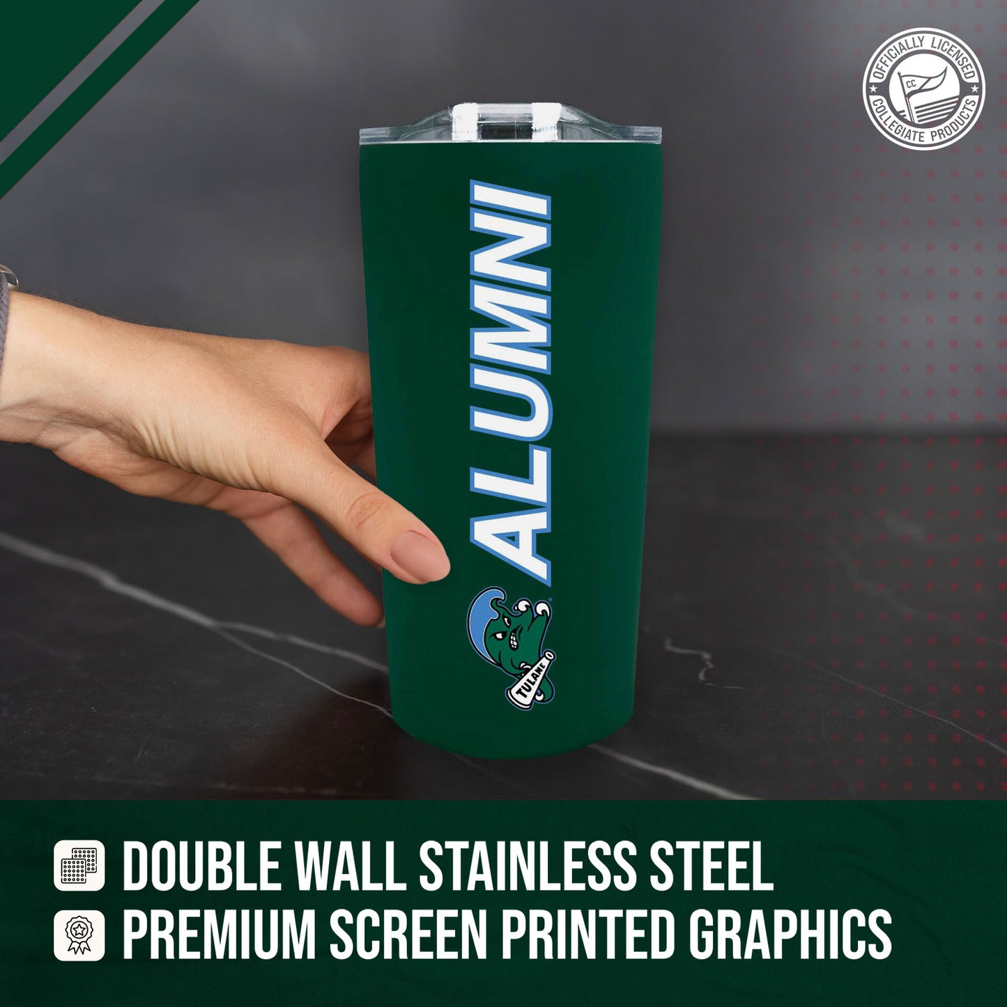 Tulane Green Wave Collegiate Stainless Steel Travel Tumbler for Alumni - Green
