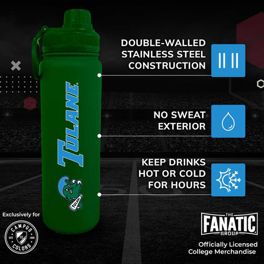 Tulane Green Wave NCAA Stainless Steel Water Bottle - Green