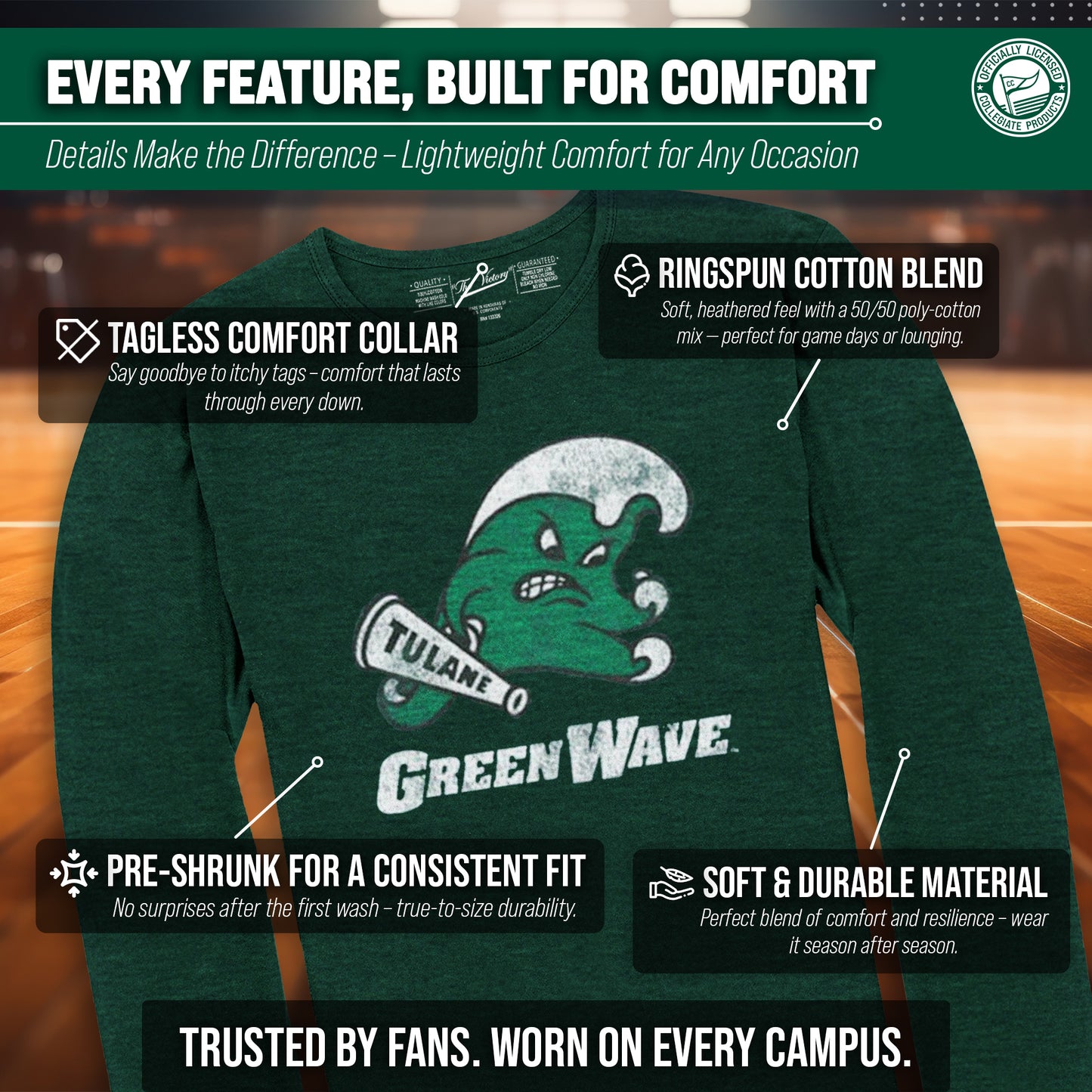 Tulane Green Wave NCAA MVP Adult Long-Sleeve Shirt - Green