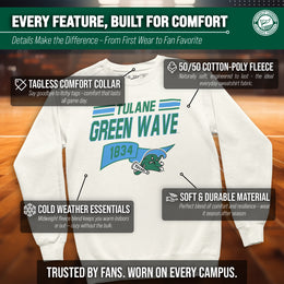 Tulane Green Wave NCAA Adult Unisex Varsity Club Pennant Crewneck Fleece Sweatshirt - Off White
