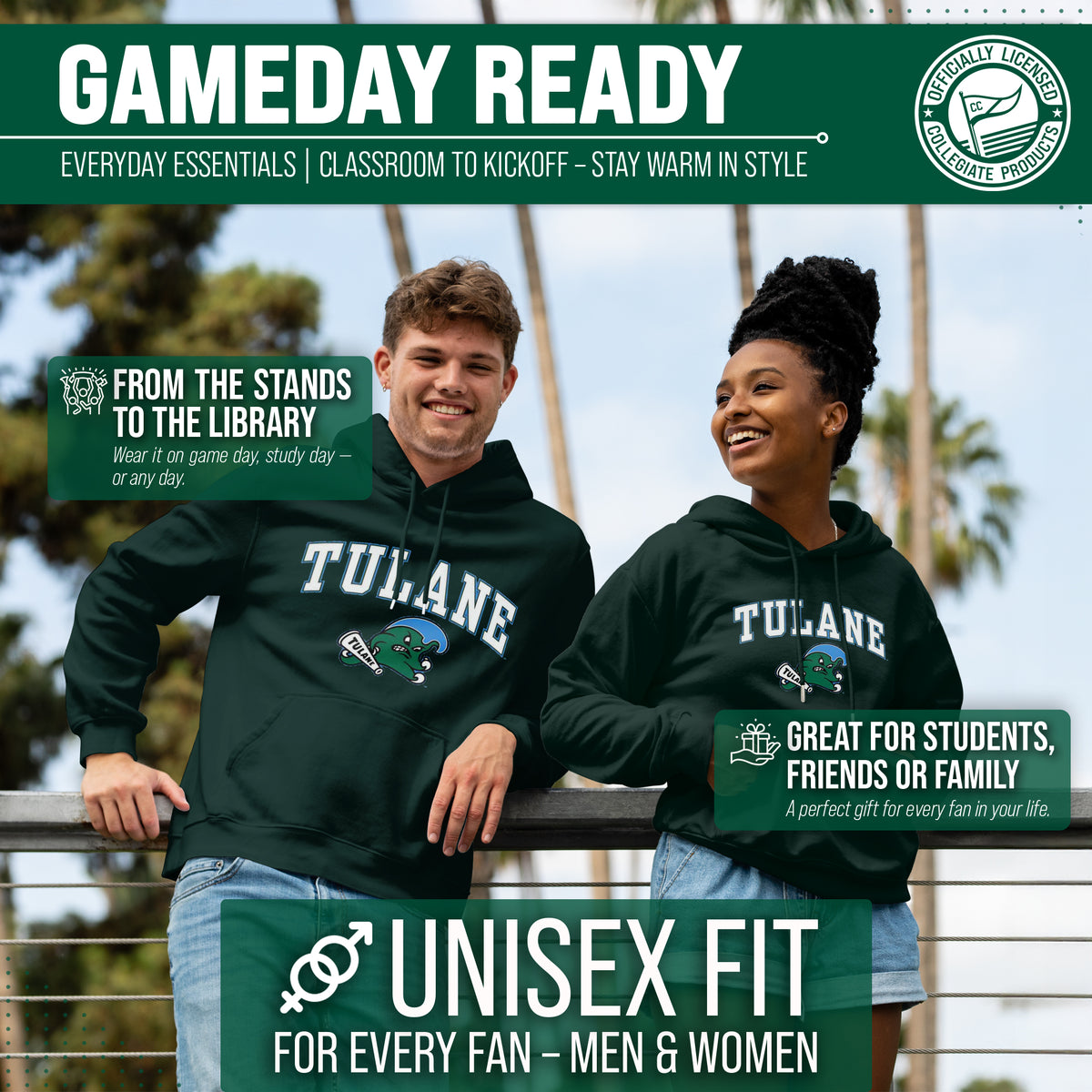 TUL Arch & Logo Gameday Hoodie - Green