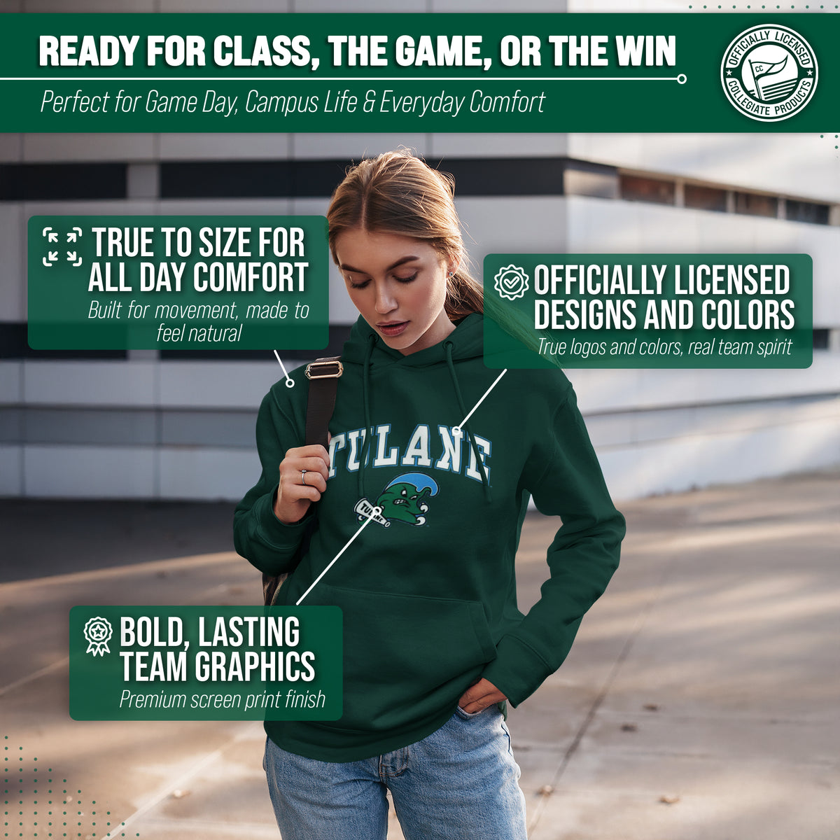 TUL Arch & Logo Gameday Hoodie - Green