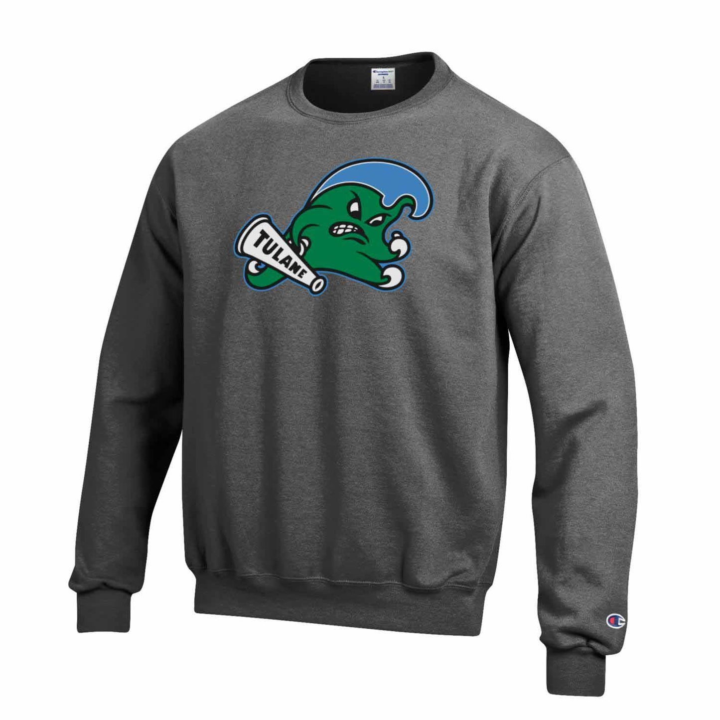 Tulane Green Wave Adult Mascot Fleece Crewneck - Charcoal