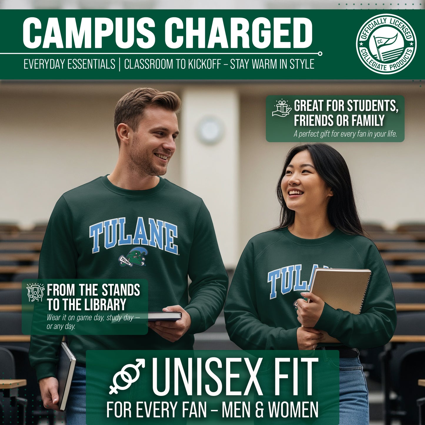 Tulane Green Wave Adult Tackle Twill Crewneck - Green