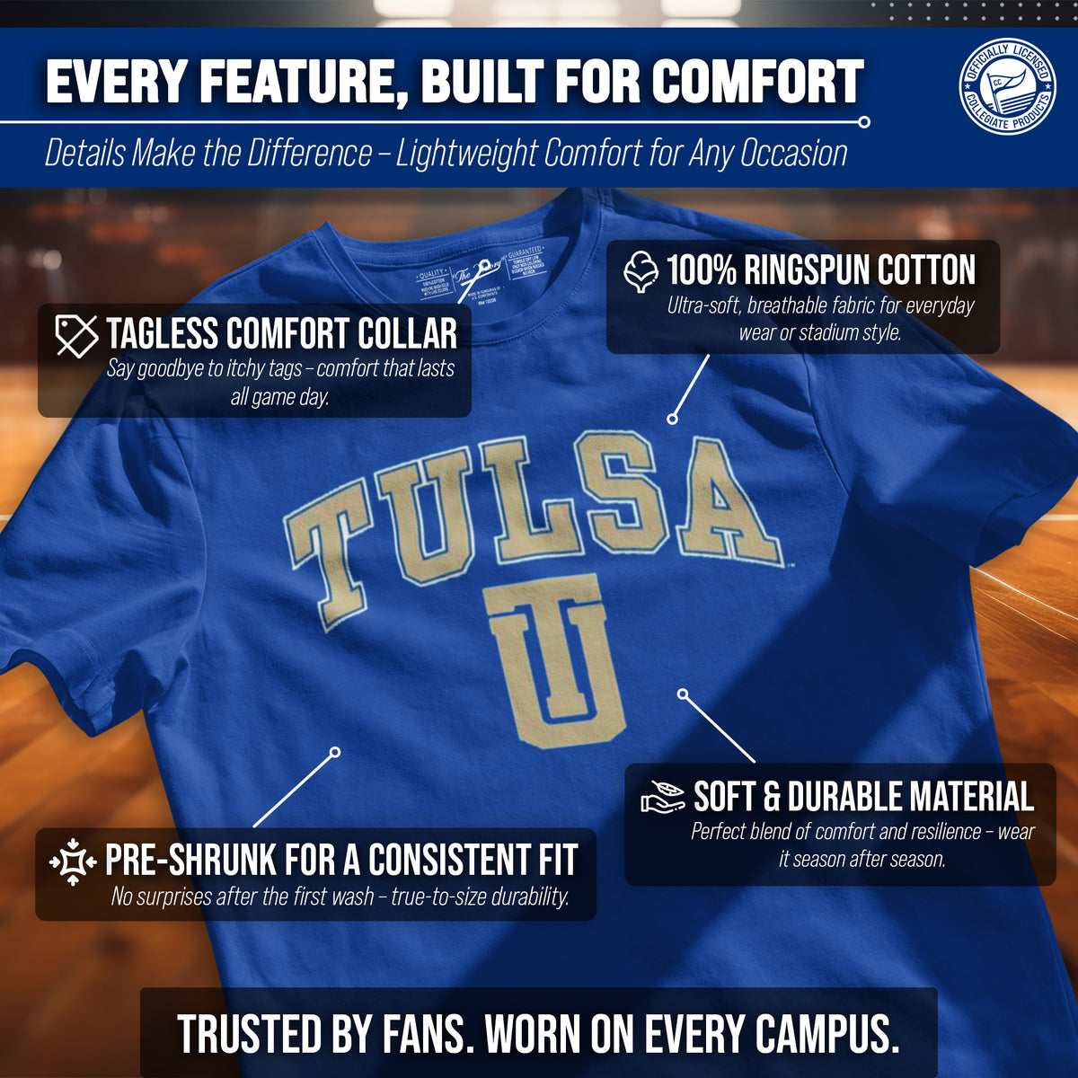Tulsa Golden Hurricane Gameday Cotton T-Shirt for Men and Women