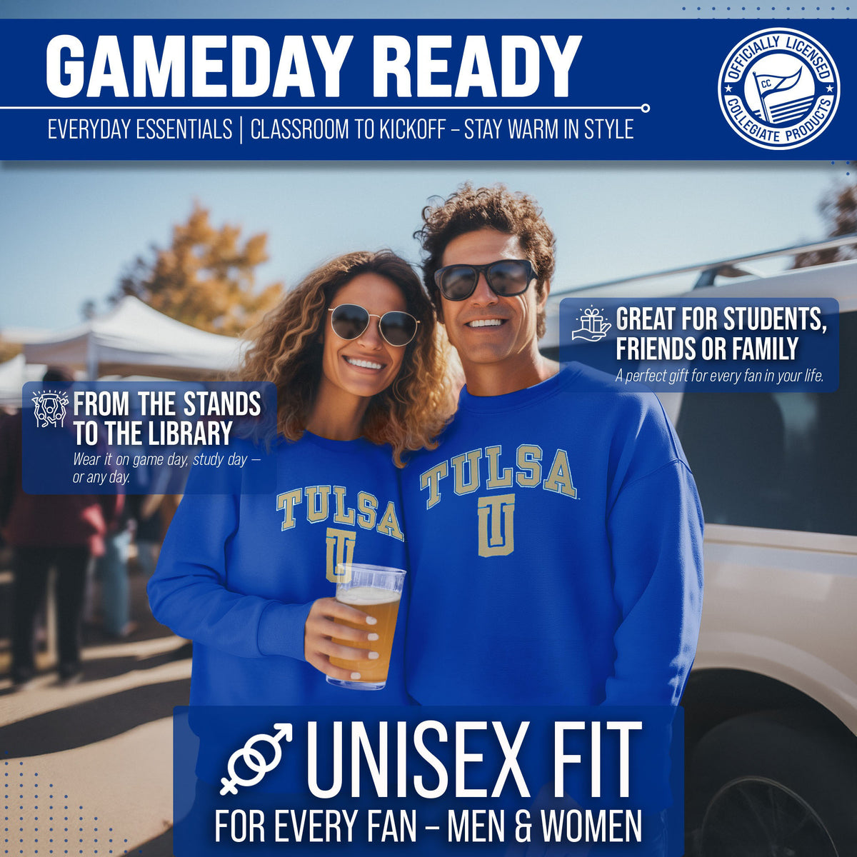 Tulsa Golden Hurricane Adult Arch & Logo Soft Style Gameday Crewneck Sweatshirt - Royal