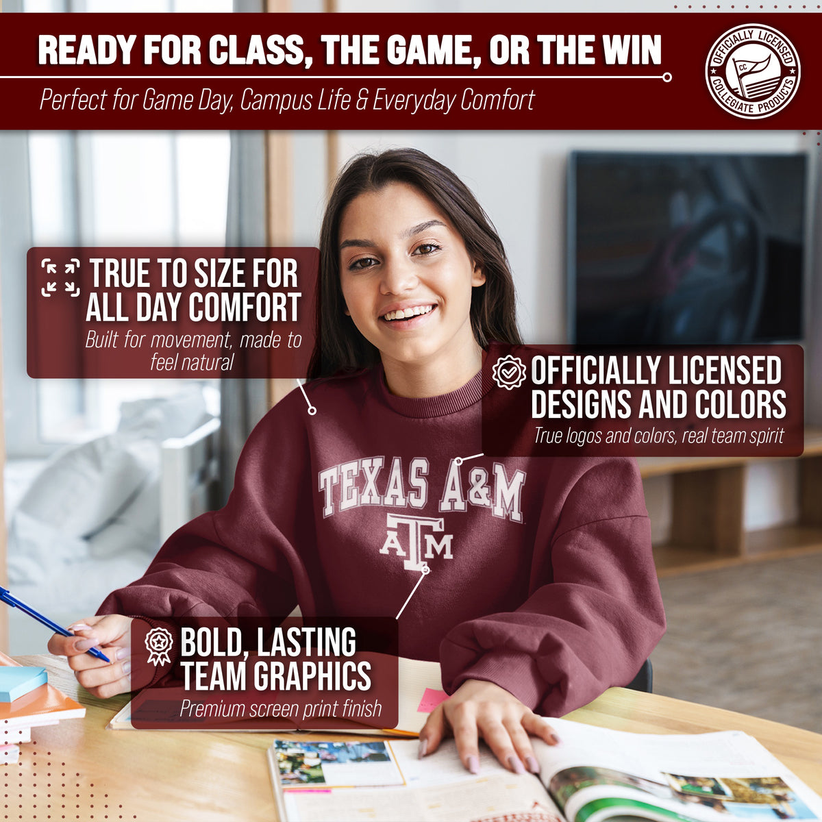 Texas A&M Aggies Adult Arch & Logo Soft Style Gameday Crewneck Sweatshirt - Maroon