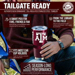 Texas A&M Aggies NCAA University 30oz Stainless Steel Vacuum Insulated Game Day Tumbler with Silicone Grip - Maroon
