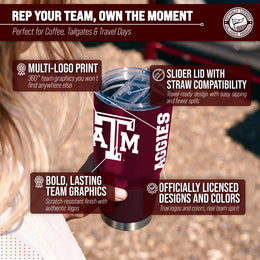 Texas A&M Aggies NCAA University 30oz Stainless Steel Vacuum Insulated Game Day Tumbler with Silicone Grip - Maroon