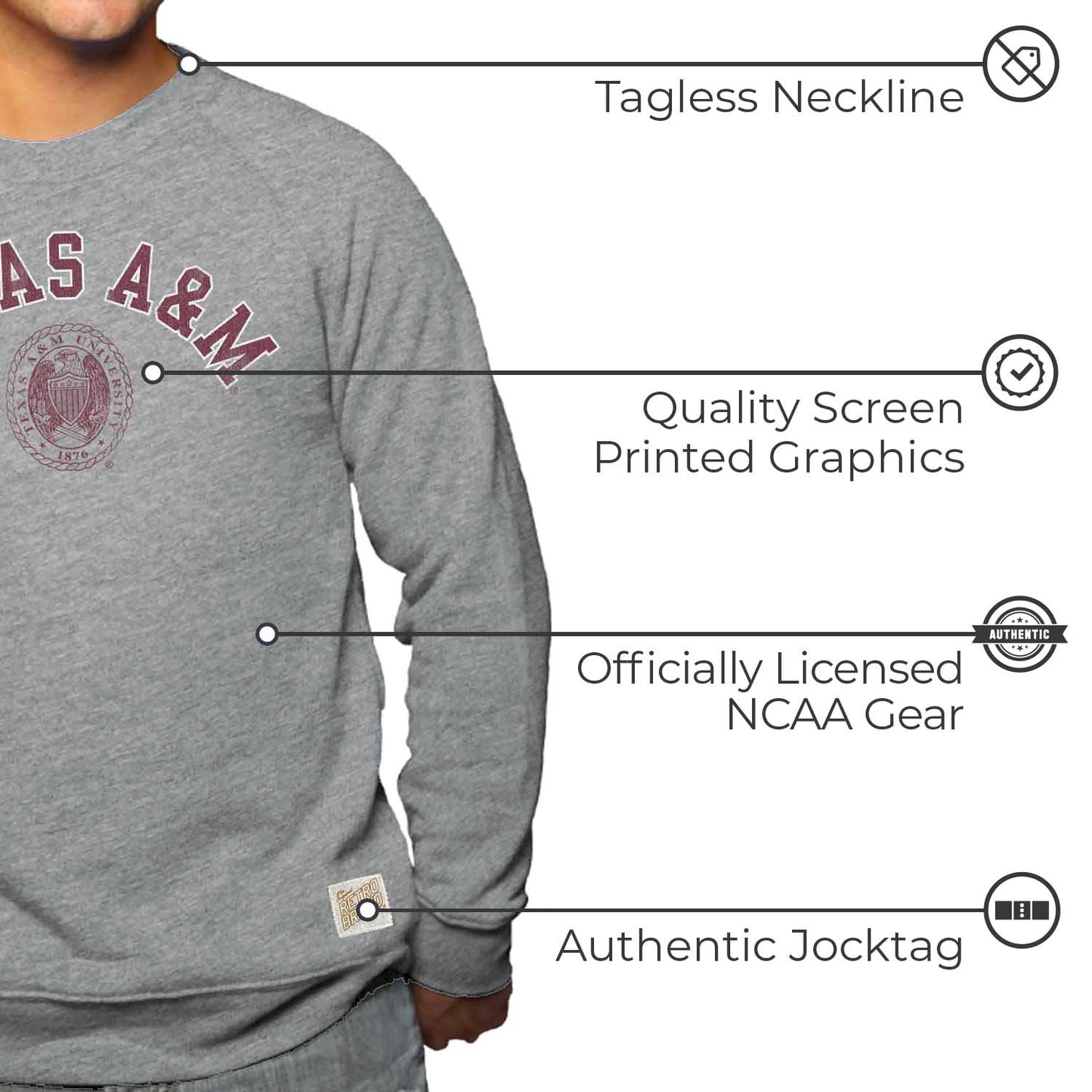 Texas A&M Aggies College Gray University Seal Crewneck Sweatshirt - Gray