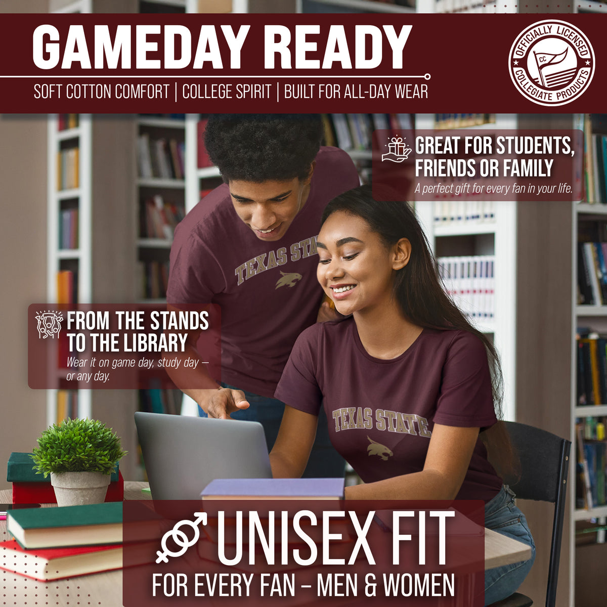 Texas State Bobcats Gameday Cotton T-Shirt for Men and Women