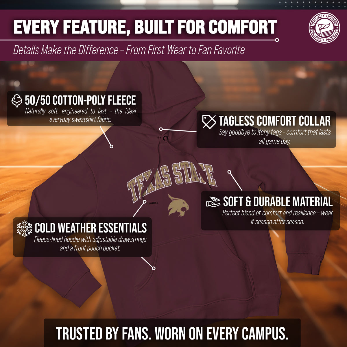 TXST Arch & Logo Gameday Hoodie - Maroon