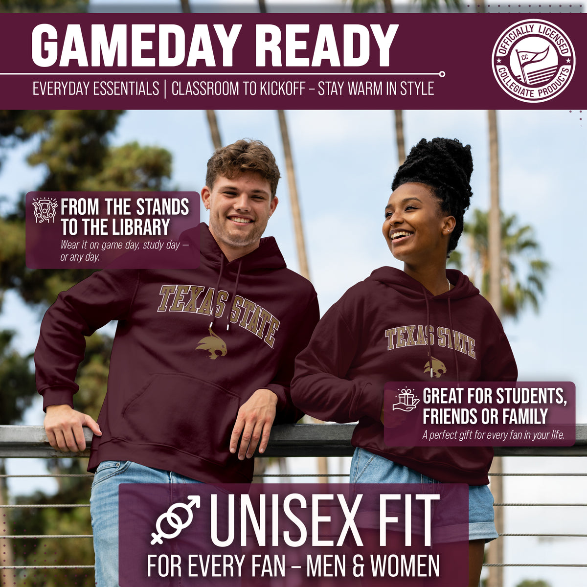 TXST Arch & Logo Gameday Hoodie - Maroon