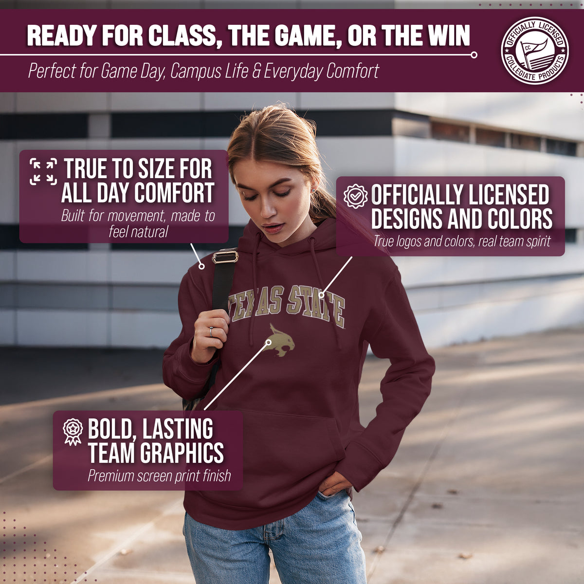 TXST Arch & Logo Gameday Hoodie - Maroon