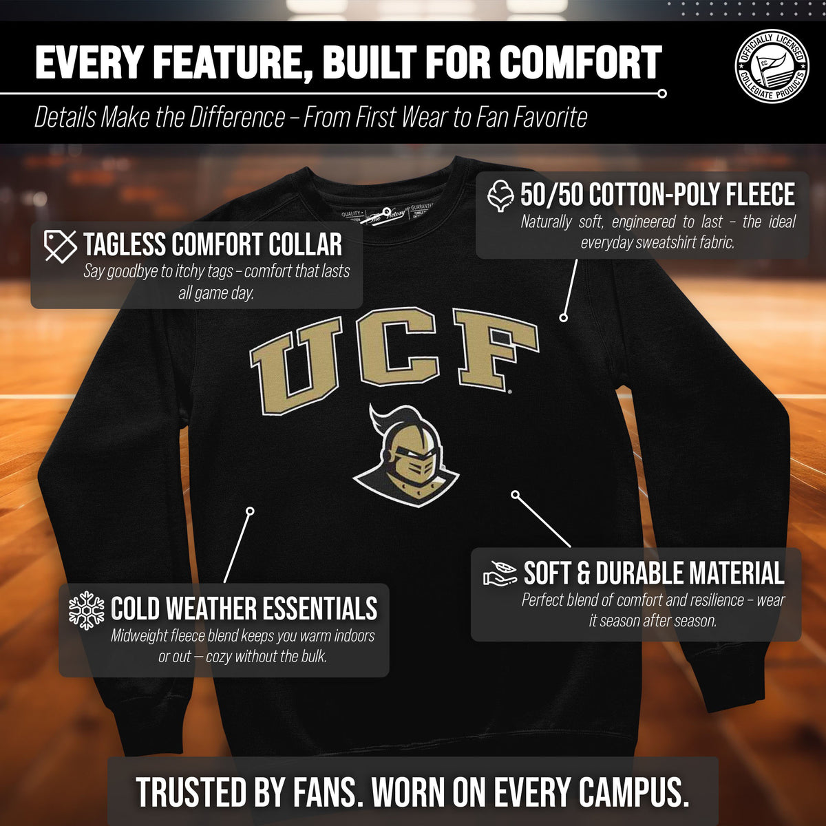 Central Florida Knights Adult Arch & Logo Soft Style Gameday Crewneck Sweatshirt - Black