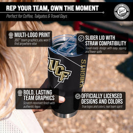 Central Florida Knights NCAA University 30oz Stainless Steel Vacuum Insulated Game Day Tumbler with Silicone Grip - Black