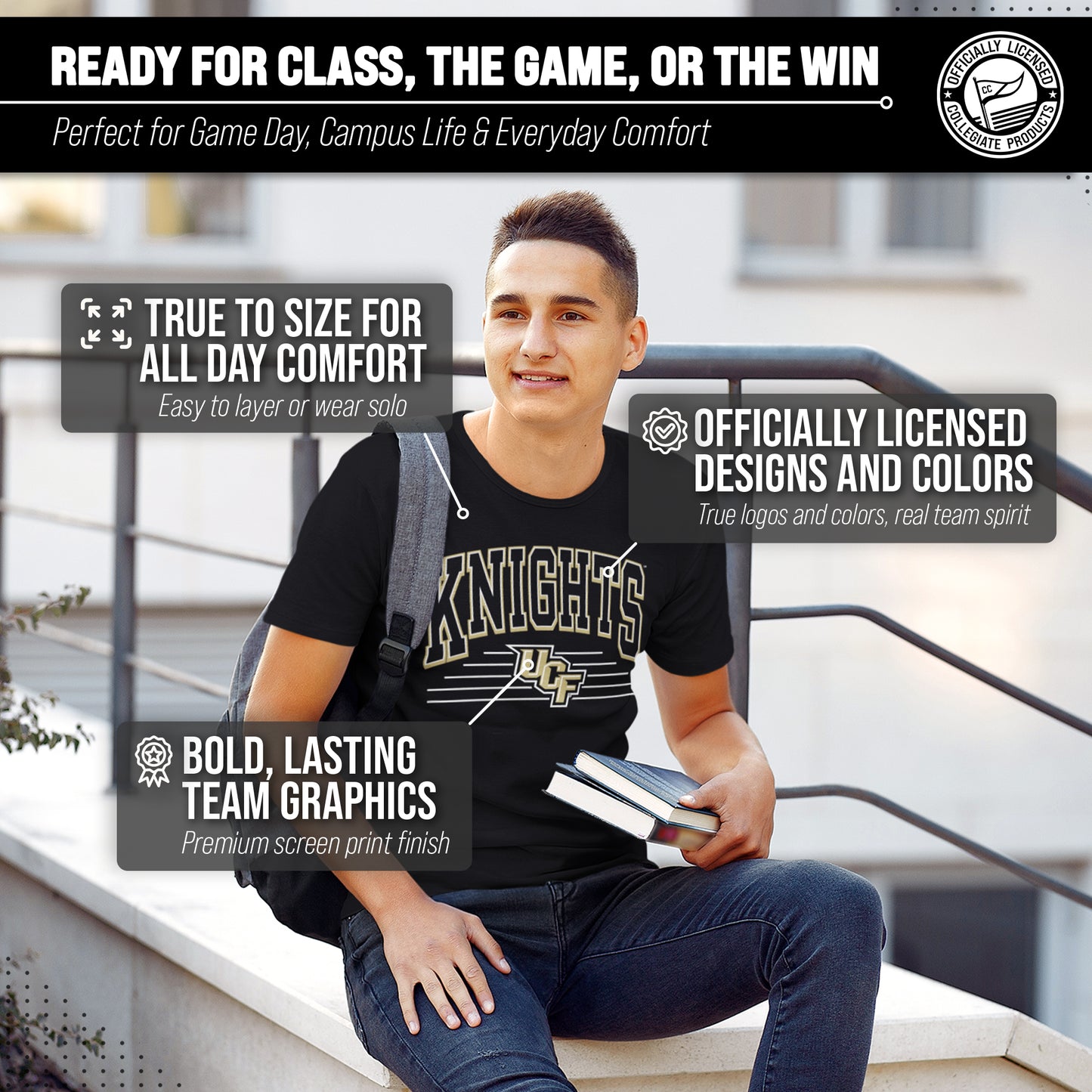 Central Florida Knights NCAA Adult Unisex Overtime Classics T-Shirt - Black