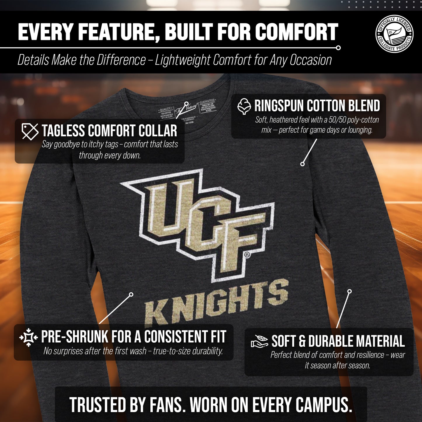 Central Florida Knights NCAA MVP Adult Long-Sleeve Shirt - Black