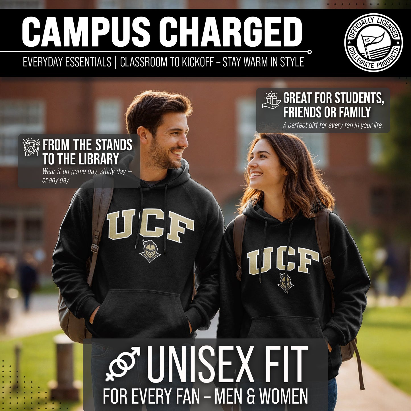 Central Florida Knights NCAA Adult Tackle Twill Hooded Sweatshirt - Black