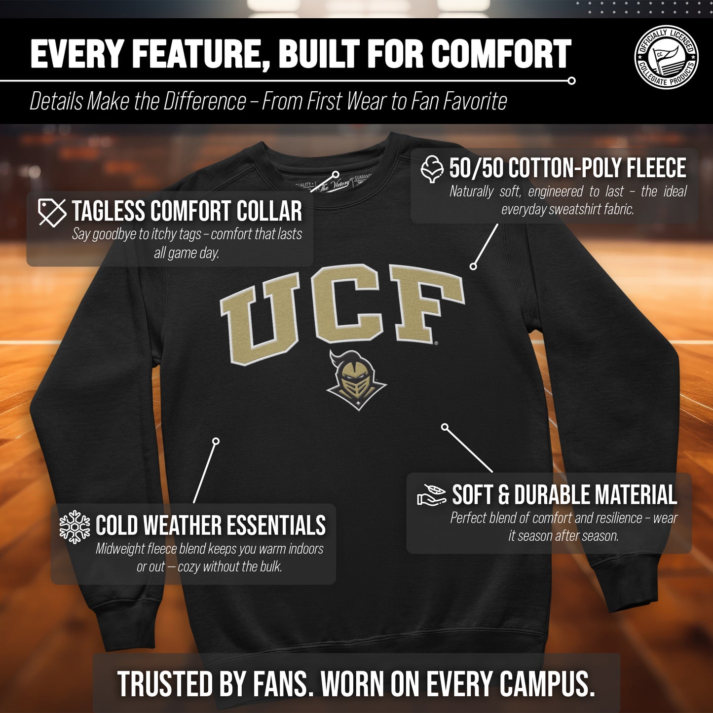 Central Florida Knights Adult Tackle Twill Crewneck - Black
