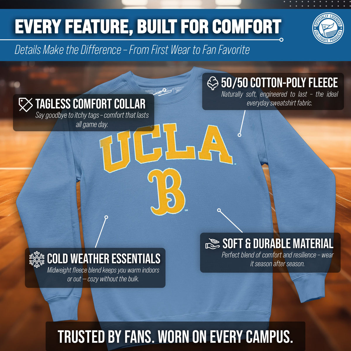 UCLA Bruins Adult Arch & Logo Soft Style Gameday Crewneck Sweatshirt - Light Blue