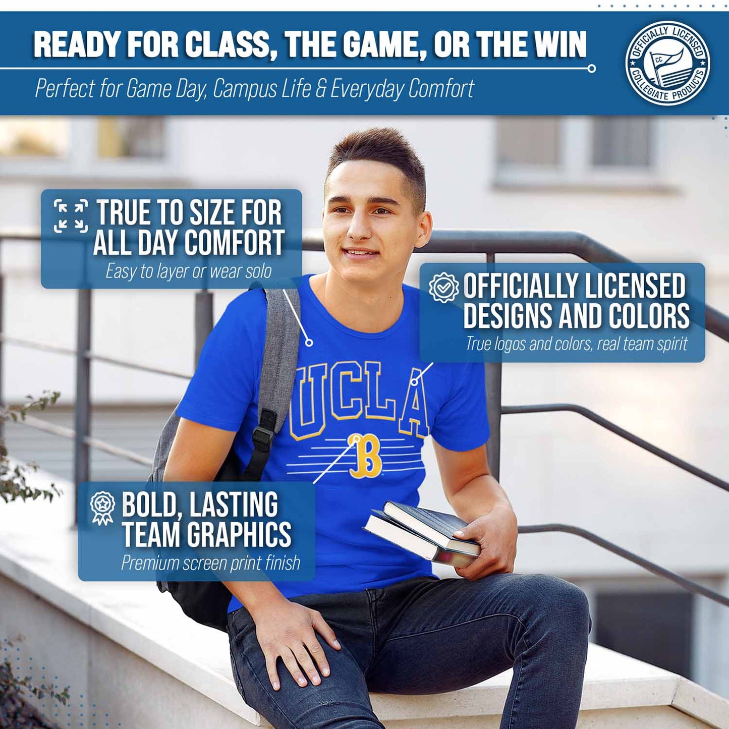 UCLA Bruins NCAA Adult Unisex Overtime Classics T-Shirt - Blue