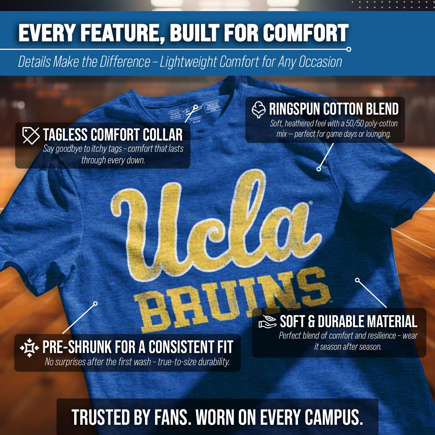 UCLA Bruins Adult MVP Heathered Cotton Blend T-Shirt - Royal