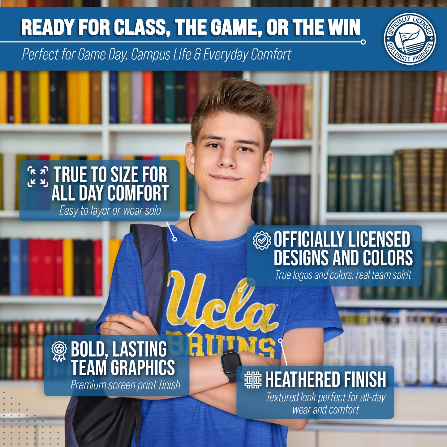 UCLA Bruins Adult MVP Heathered Cotton Blend T-Shirt - Royal