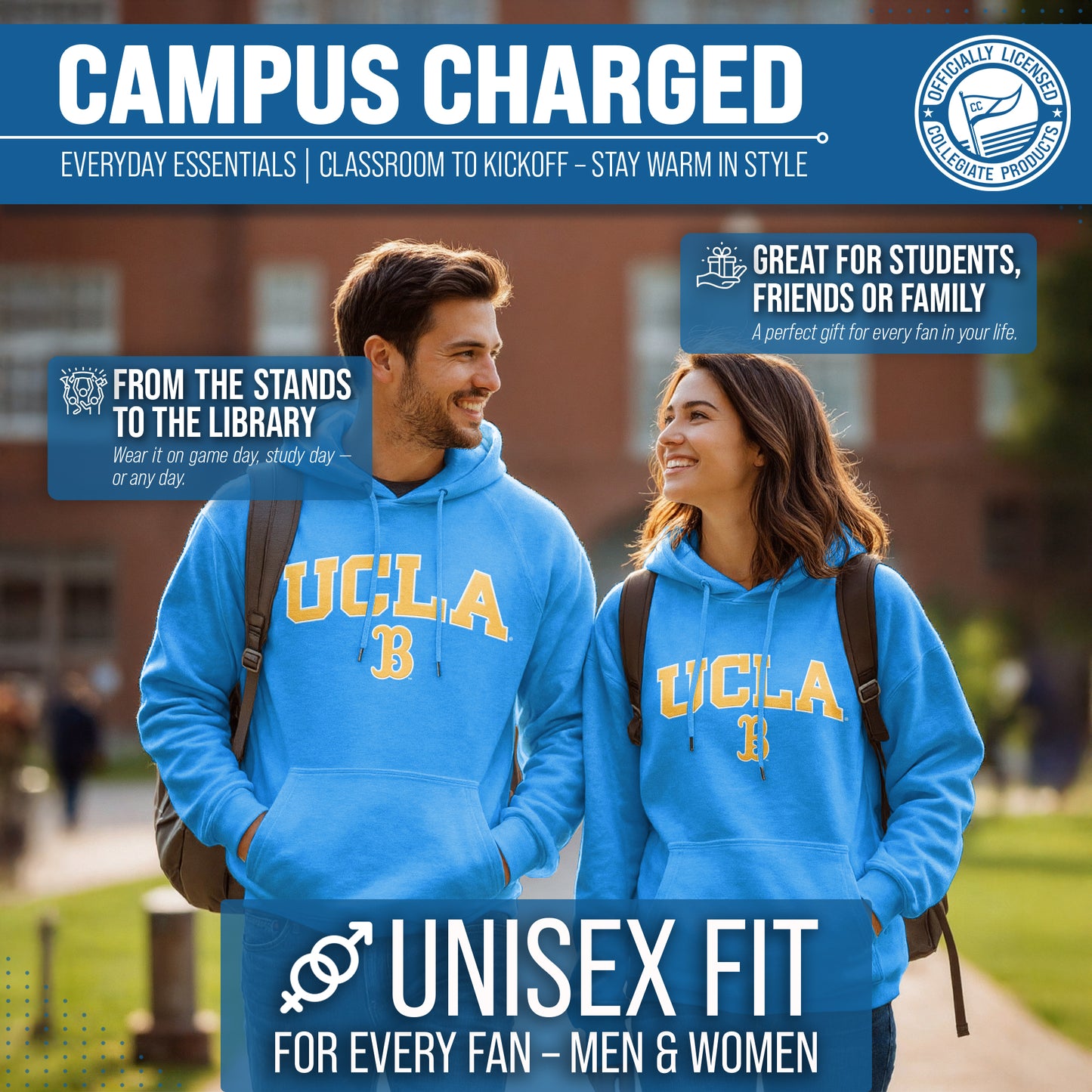 UCLA Bruins NCAA Adult Tackle Twill Hooded Sweatshirt - Light Blue