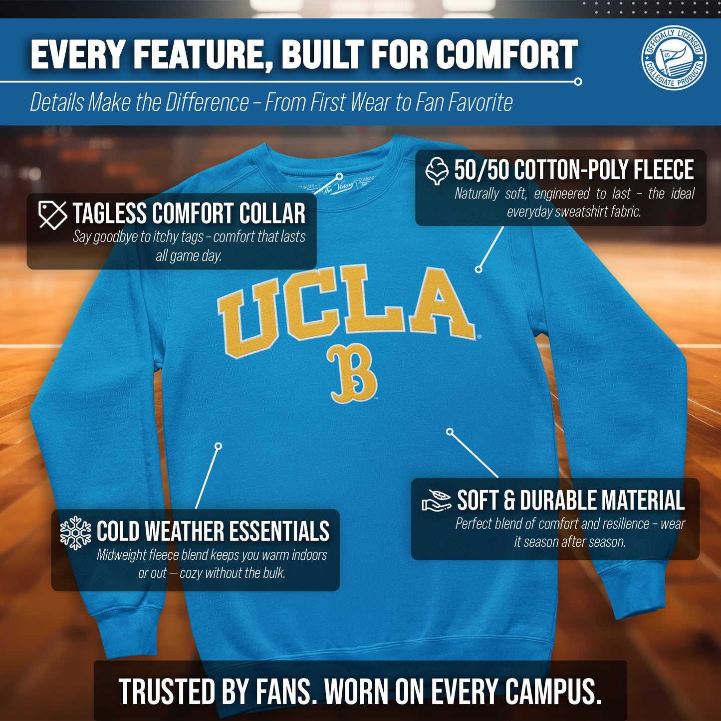 UCLA Bruins Adult Tackle Twill Crewneck - Carolina Blue