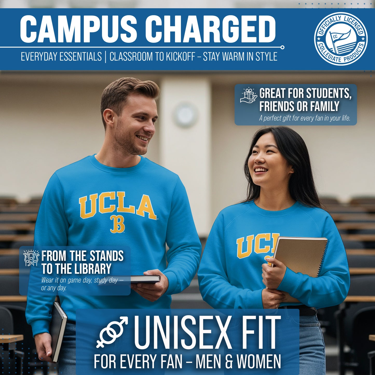 UCLA Bruins Adult Tackle Twill Crewneck - Carolina Blue