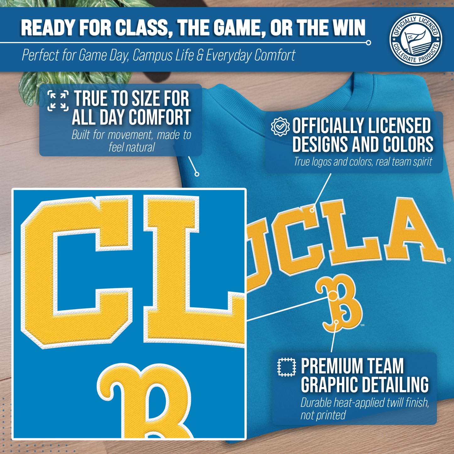 UCLA Bruins Adult Tackle Twill Crewneck - Carolina Blue
