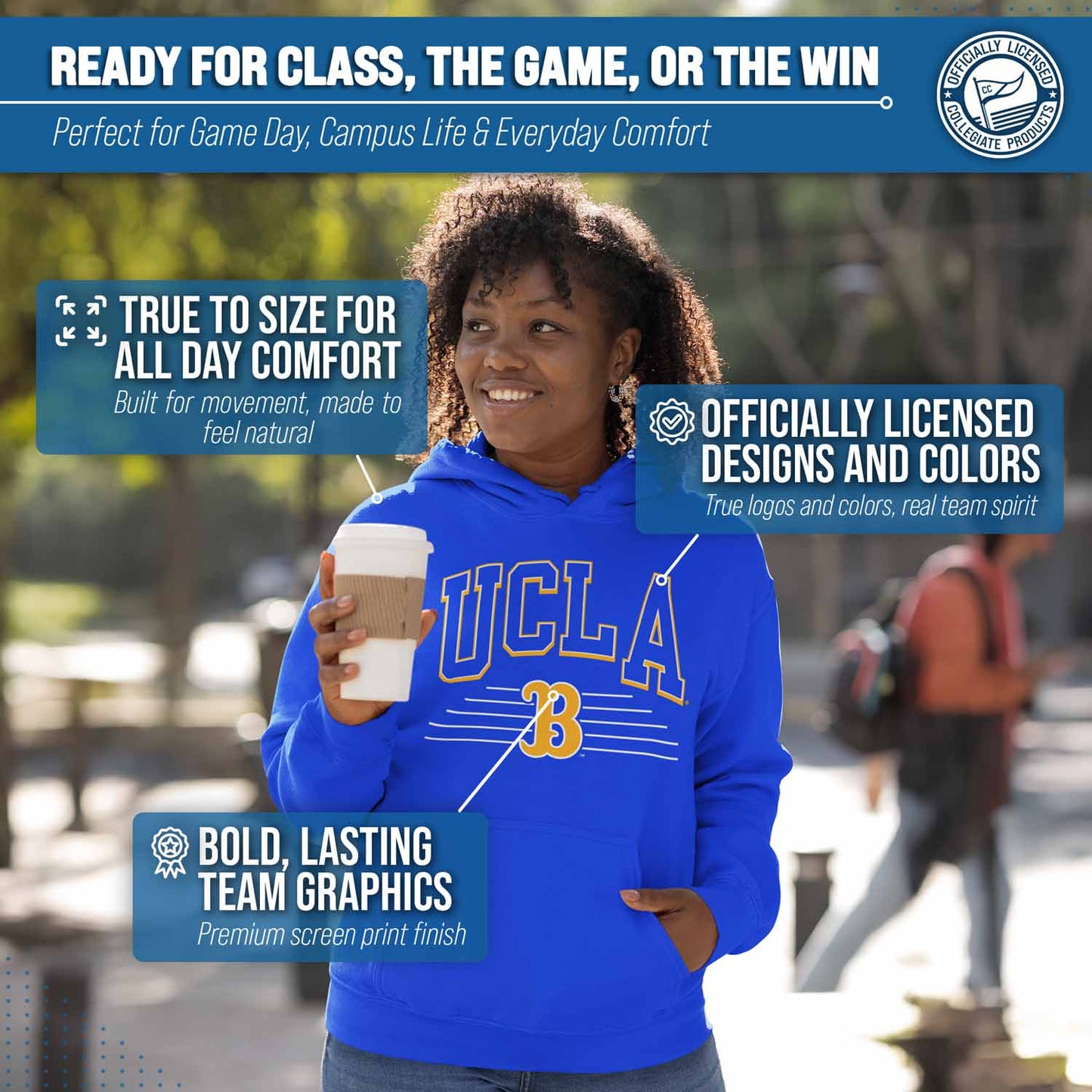UCLA Bruins NCAA Adult Unisex Overtime Classics Hooded Fleece Sweatshirt - Blue