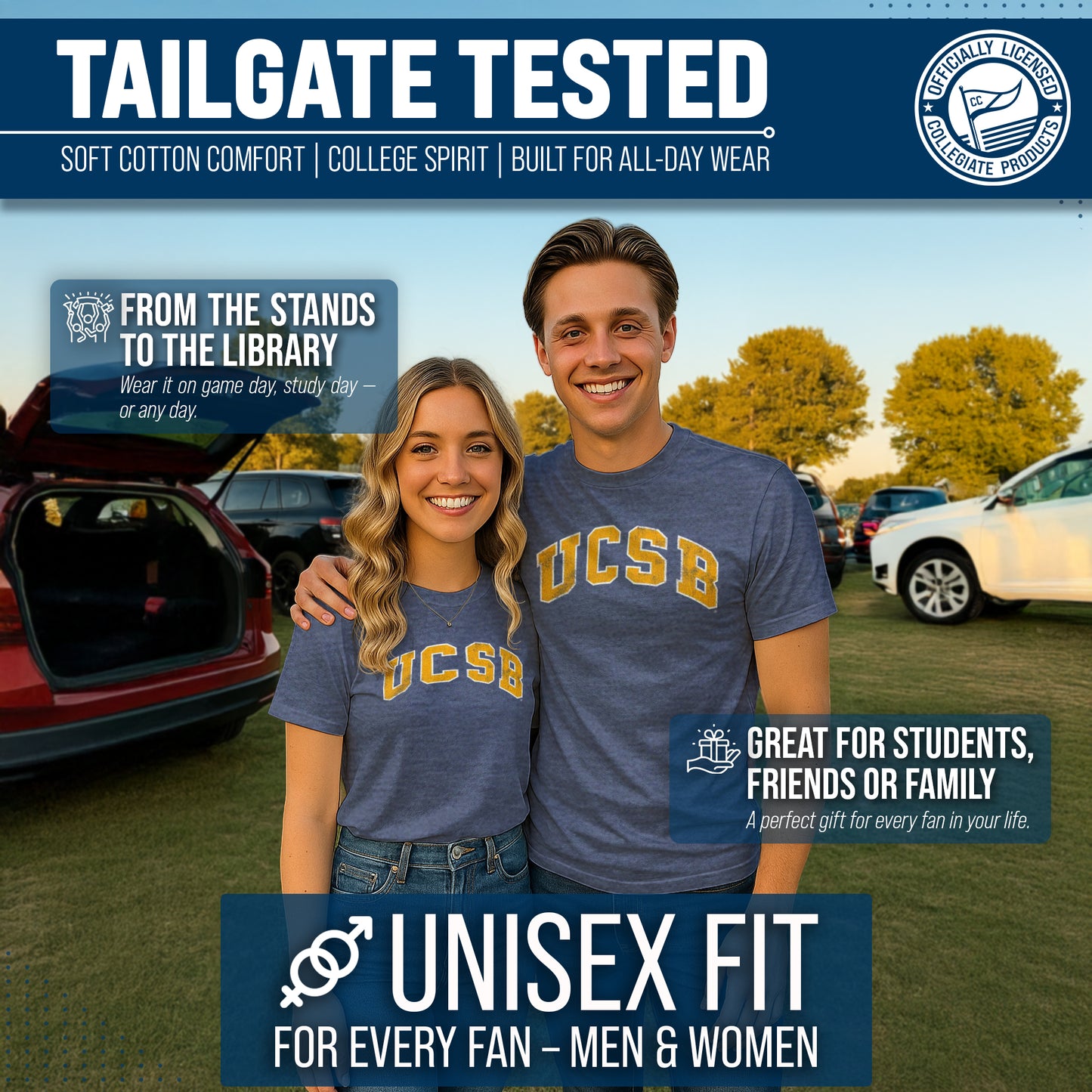 UCSB Gauchos Adult MVP Heathered Cotton Blend T-Shirt - Navy