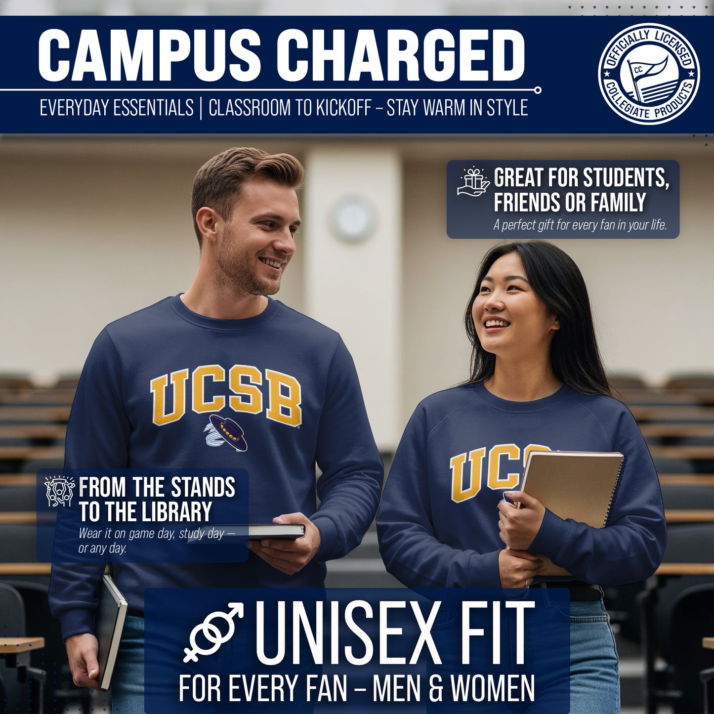 UCSB Gauchos Adult Tackle Twill Crewneck - Navy