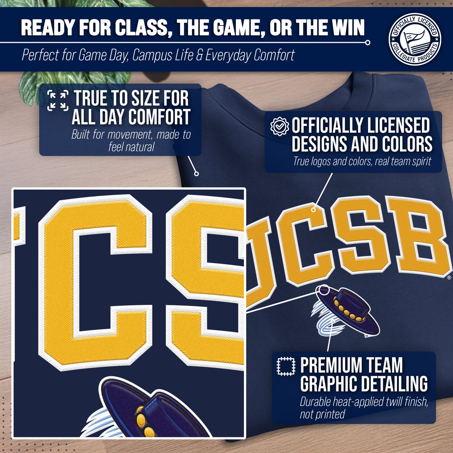 UCSB Gauchos Adult Tackle Twill Crewneck - Navy