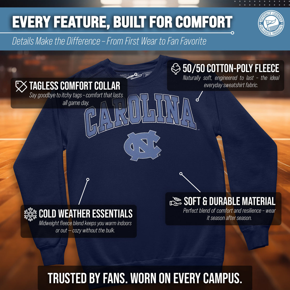 North Carolina Tar Heels Adult Arch & Logo Soft Style Gameday Crewneck Sweatshirt - Navy